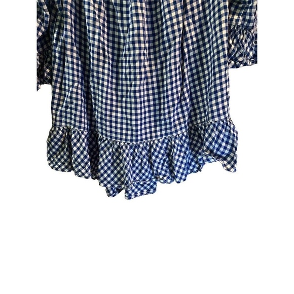 Beach Lunch Lounge Women's Medium Blue Gingham Blouse 3/4 Sleeve ruffle - Picture 4 of 12